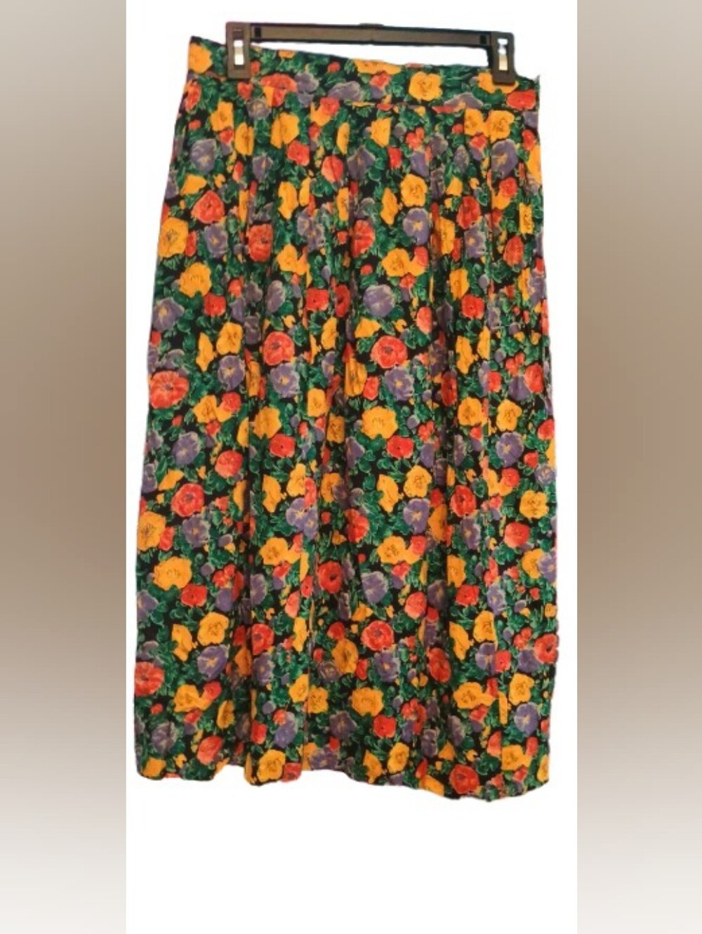 Vintage Prophecy Petites Floral Pleated Midi Skirt 12P USA Made 100% Rayon